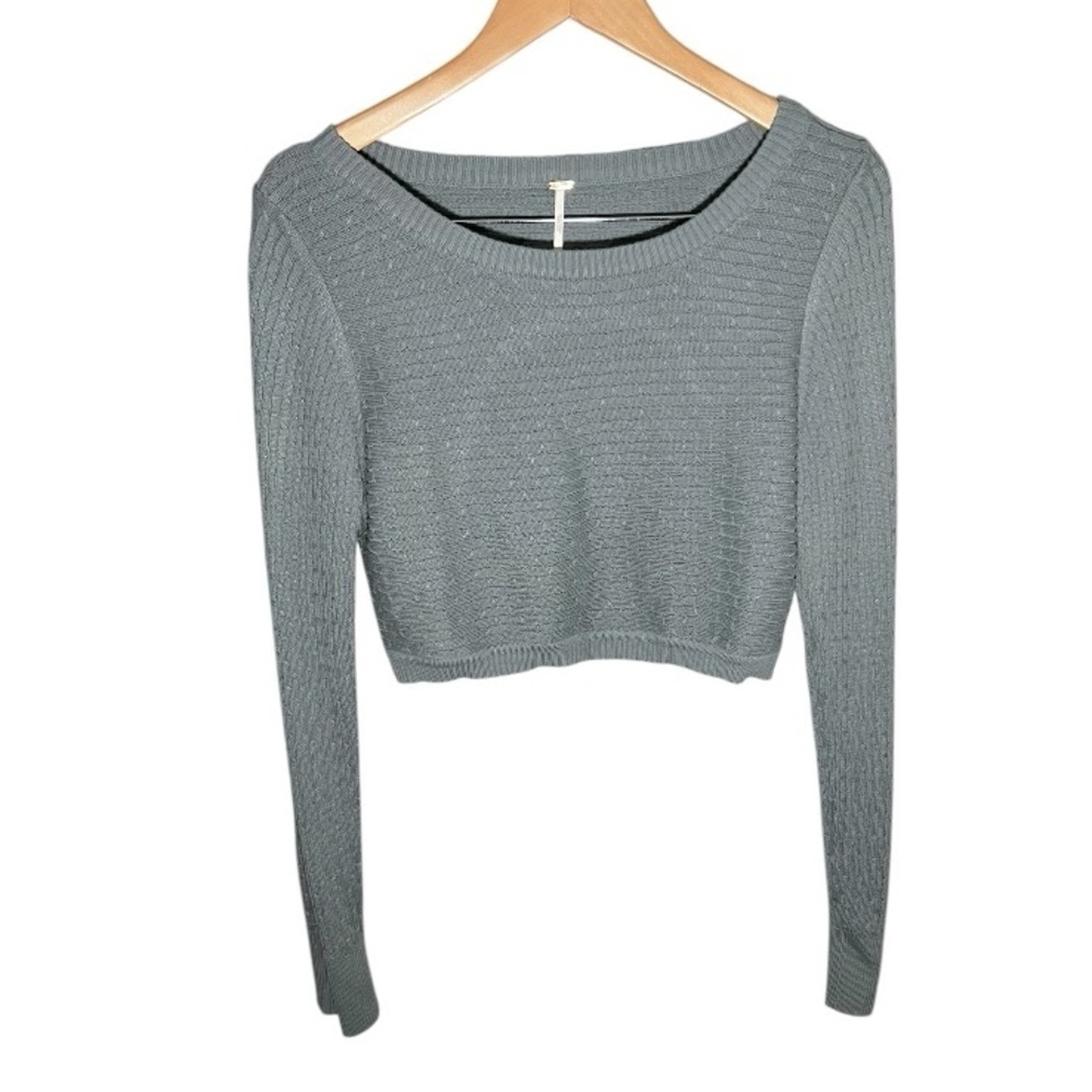 Cropped Long Sleeve Knit Top - Gray